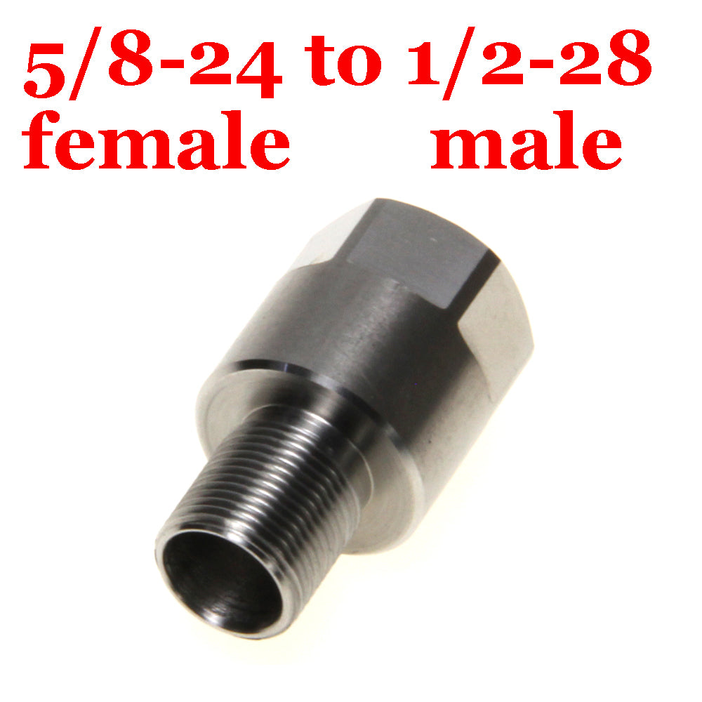 5/8-24 Female to 1/2-28 Male Stainless Steel Thread Adapter