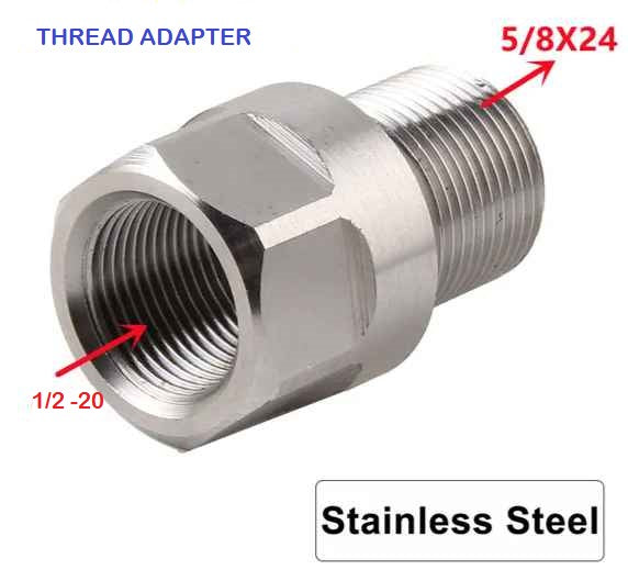 1/2-20 Female to 5/8-24 Male Stainless Steel Thread Adapter