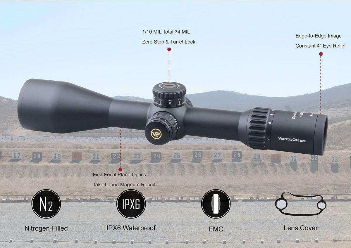 Vector Optics 34mm Continental 4-24X56FFP Rifle Scope Turret Zero Stop SCFF-29