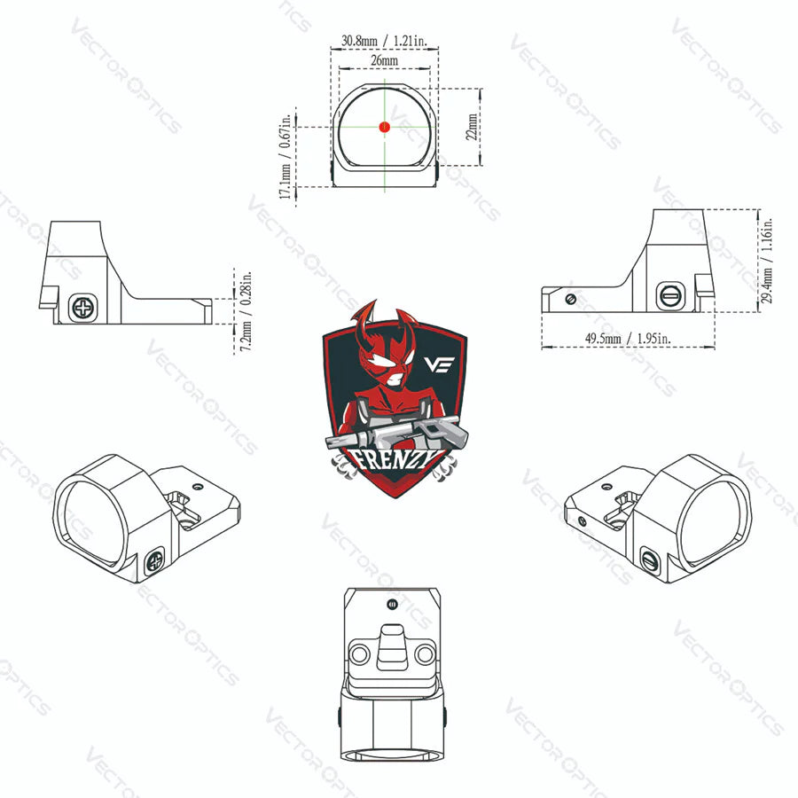 VECTOR OPTICS FRENZY 1X22X26 MOS MULTI RETICLES PISTOL RED DOT SIGHT SCRD-M36